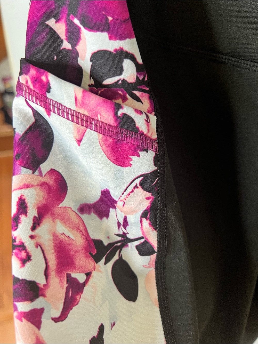GAIAM Black Bike Shorts with Pink Floral Side Panels - Picture 4 of 10
